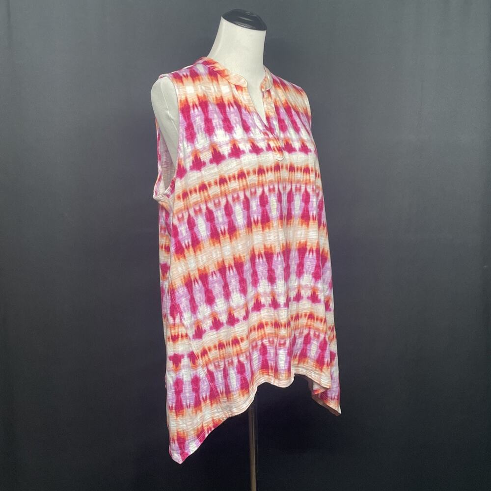 Chicos 3 Womens XL Sleeveless Tank Slub V-neck Top Red/Orange Tie Dye Lagenlook - Picture 5 of 11